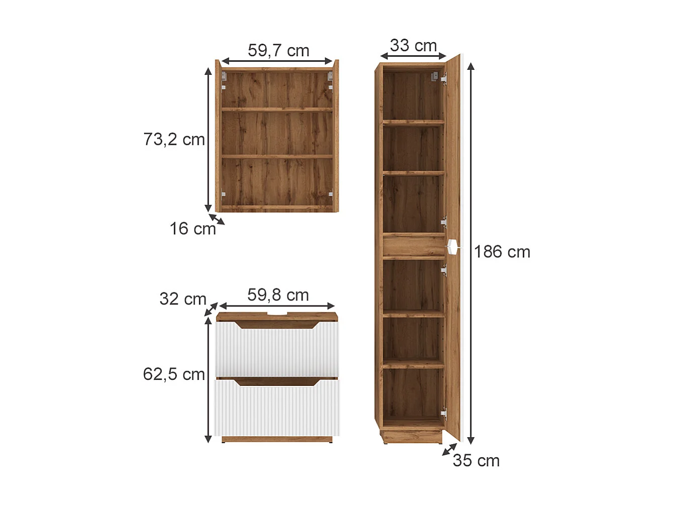 Badmöbel-Set eiche/weiß gestreift 59.8x32x62.5 lotta