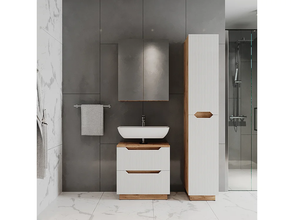 Badmöbel-Set eiche/weiß gestreift 59.8x32x62.5 lotta