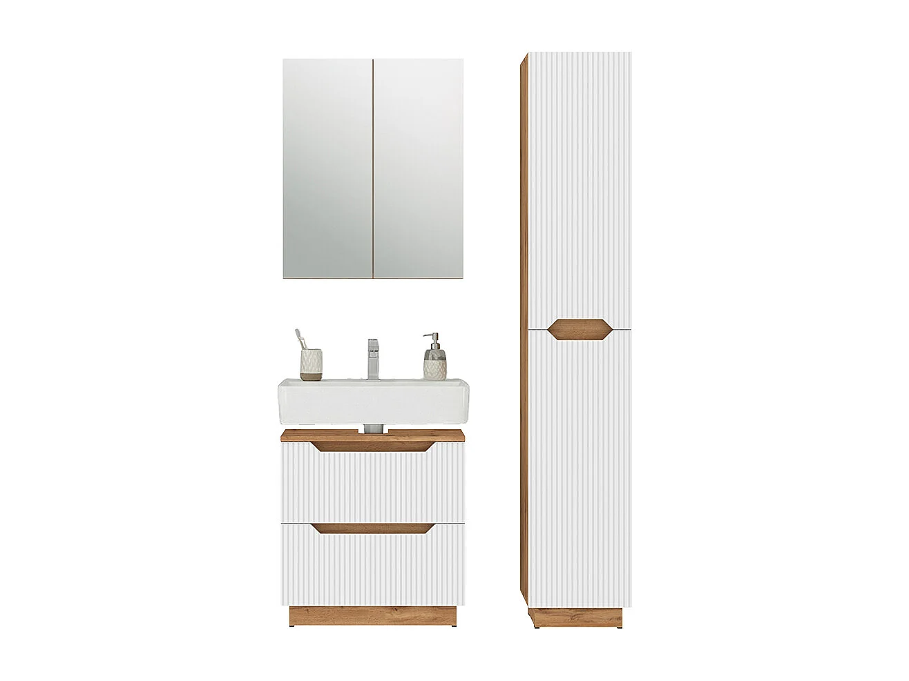 Badmöbel-Set eiche/weiß gestreift 59.8x32x62.5 lotta