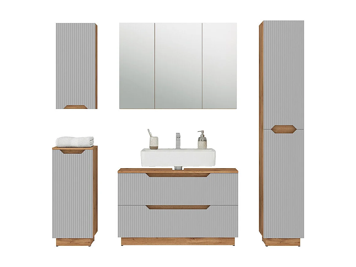Badmöbel-Set eiche/grau gestreift 99.4x32x62.5 lotta