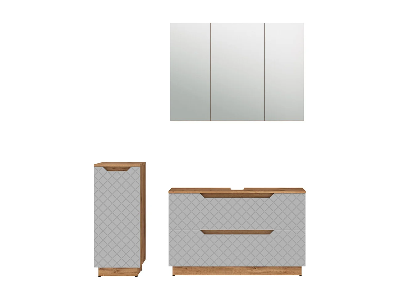 Badmöbel-Set eiche/grau mit kachelstruktur 99.4x32x62.5 lotta