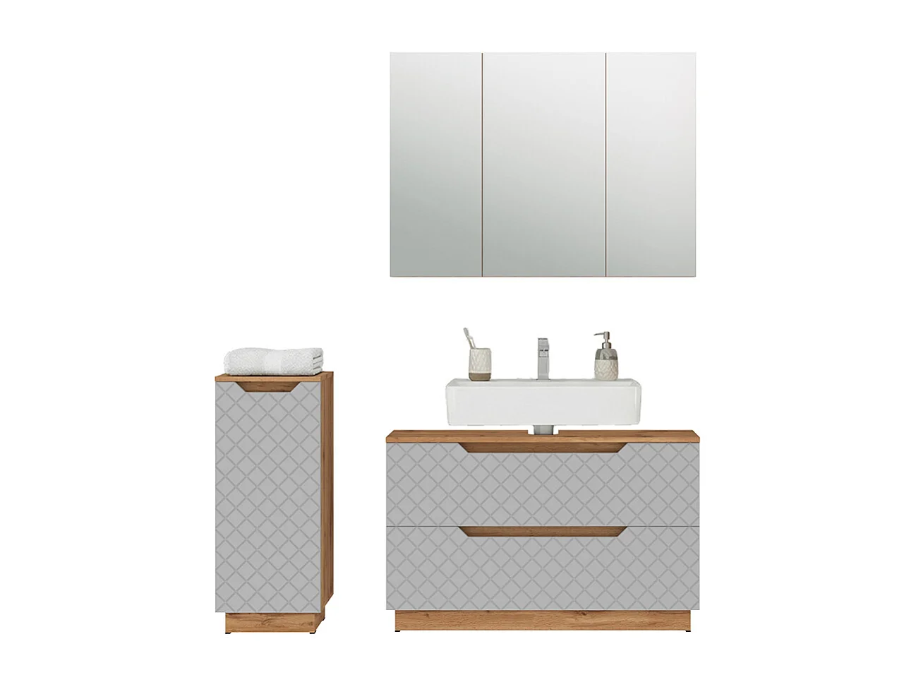 Badmöbel-Set eiche/grau mit kachelstruktur 99.4x32x62.5 lotta