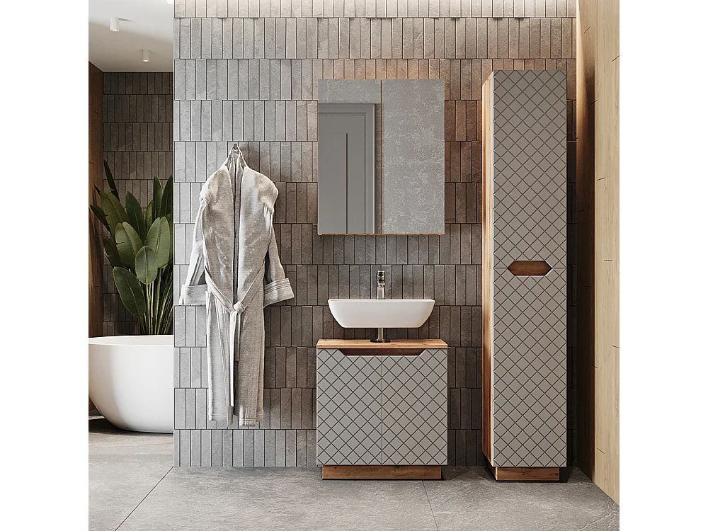 Badkamermeubelset eiken/grijs met tegelstructuur 59.8x32x62.1 lotta
