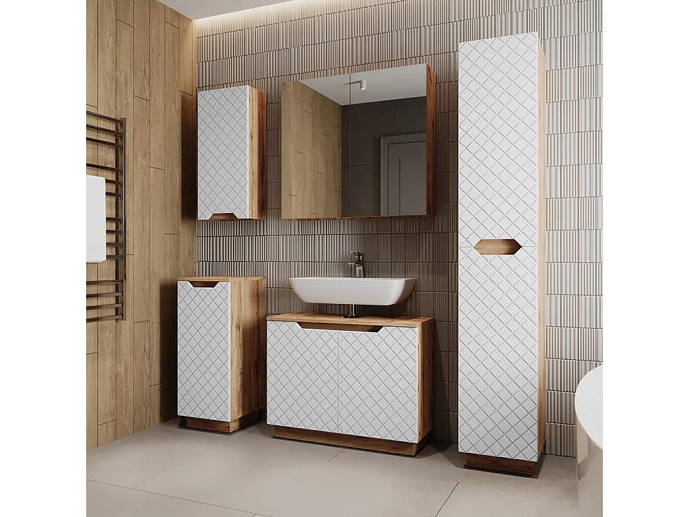 Badkamermeubelset eiken/wit met tegelstructuur 79.6x32x62.1 lotta