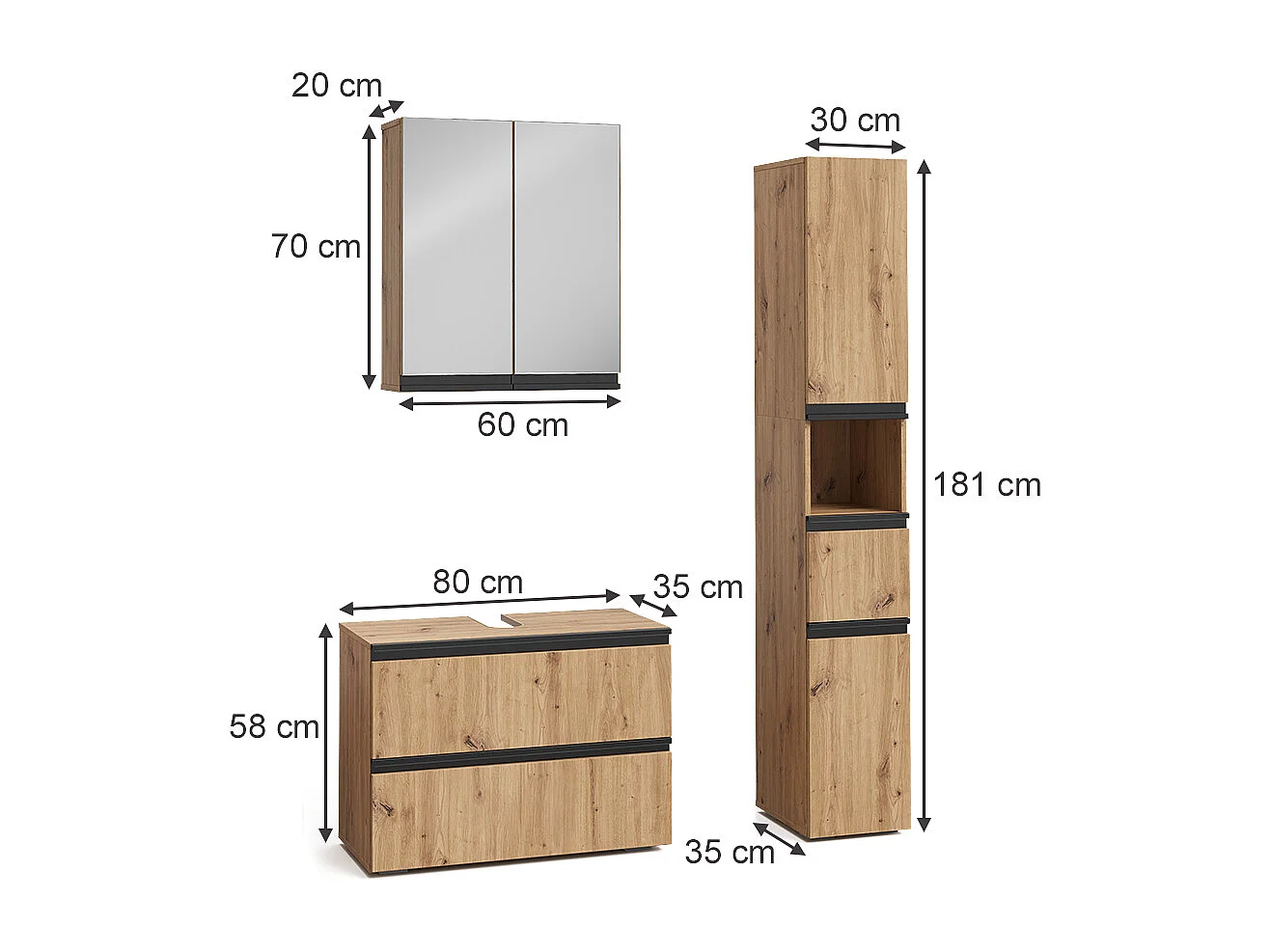 Badkamermeubelset ambachtelijk 80x35x58 torren