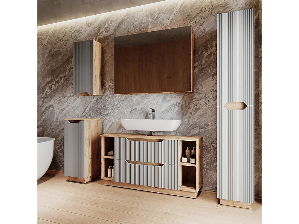 Badmöbel-Set eiche/grau gestreift 119.2x35x62.5 lotta