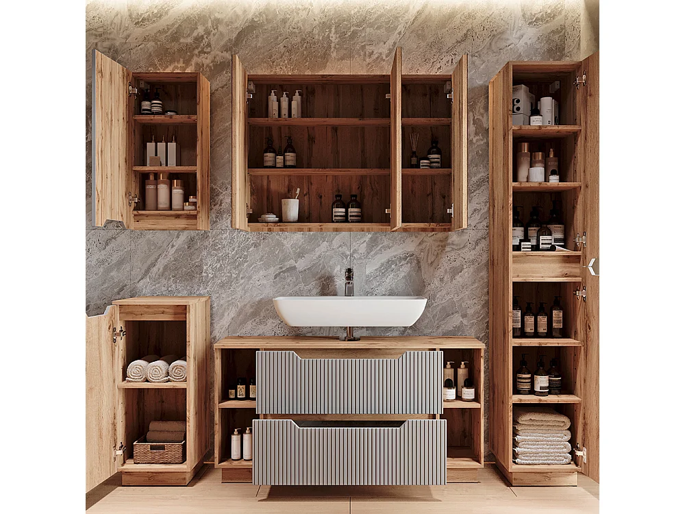 Badmöbel-Set eiche/grau gestreift 119.2x35x62.5 lotta