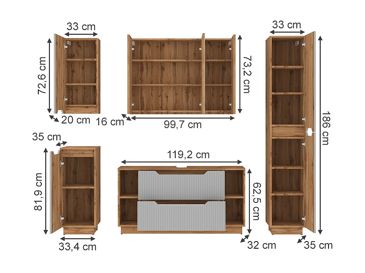Meubles bain chêne/gris rayé 119.2x35x62.5 lotta