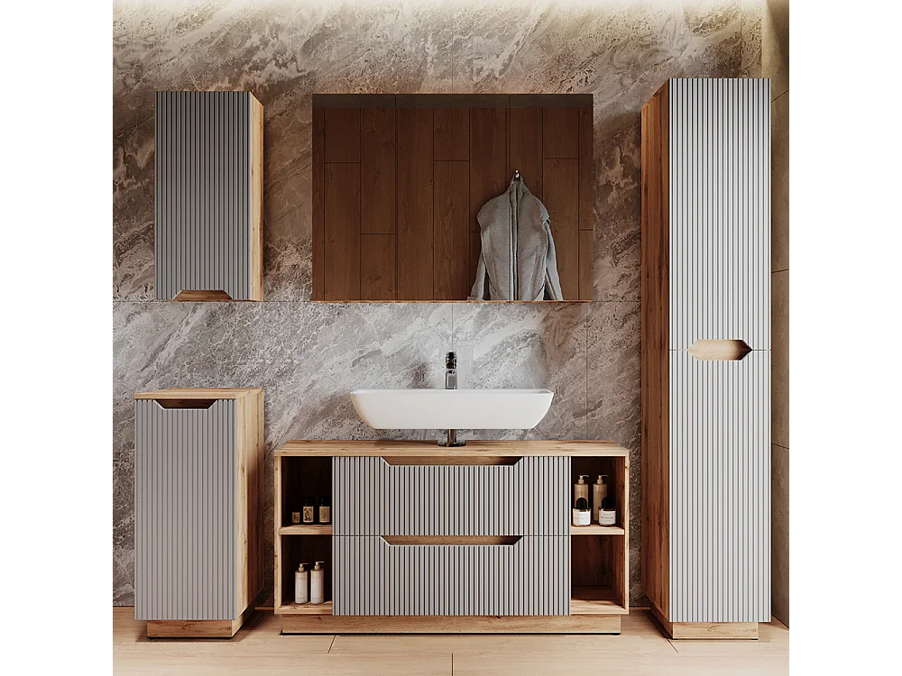 Meubles bain chêne/gris rayé 119.2x35x62.5 lotta