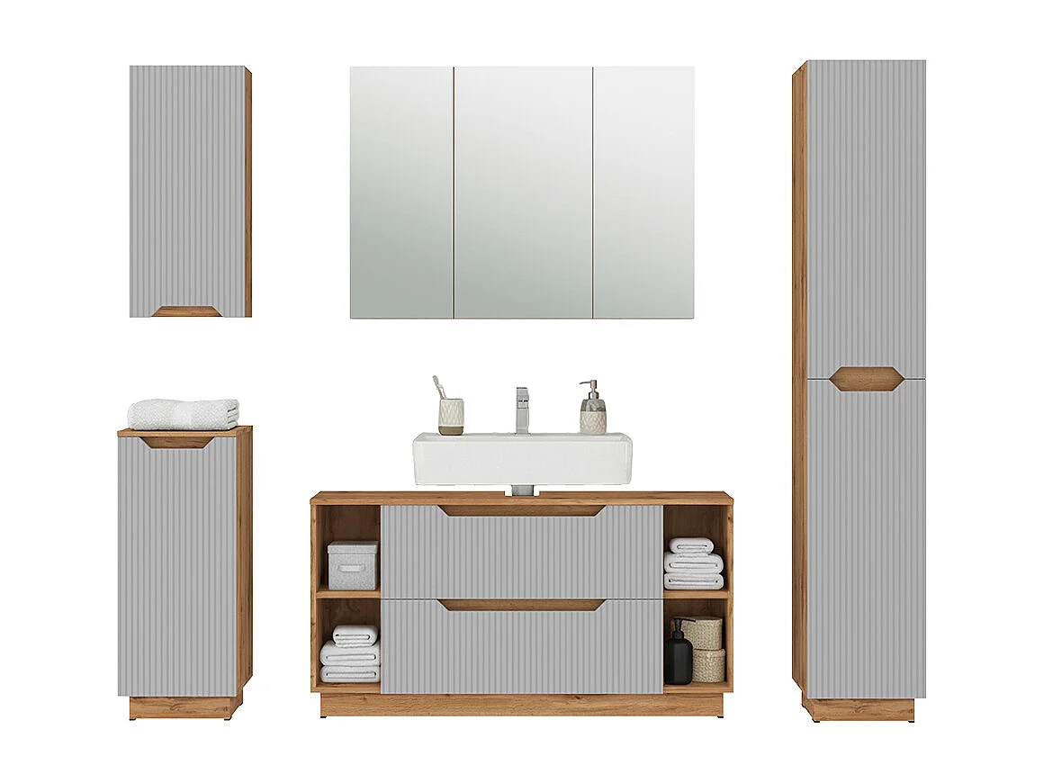 Meubles bain chêne/gris rayé 119.2x35x62.5 lotta