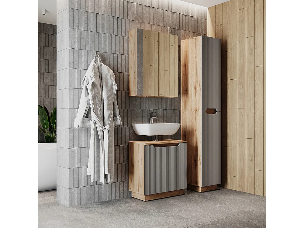 Badkamermeubelset eiken/grijs gestreept 59.8x32x62.1 lotta