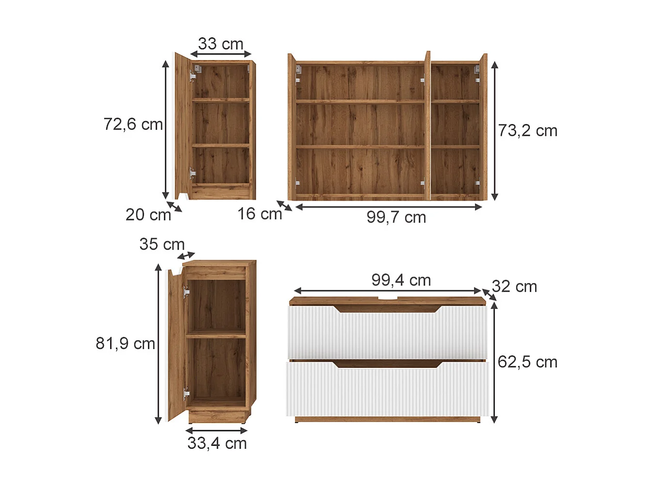 Set di mobili da bagno rovere/bianco a strisce 99.4x32x62.5 lotta