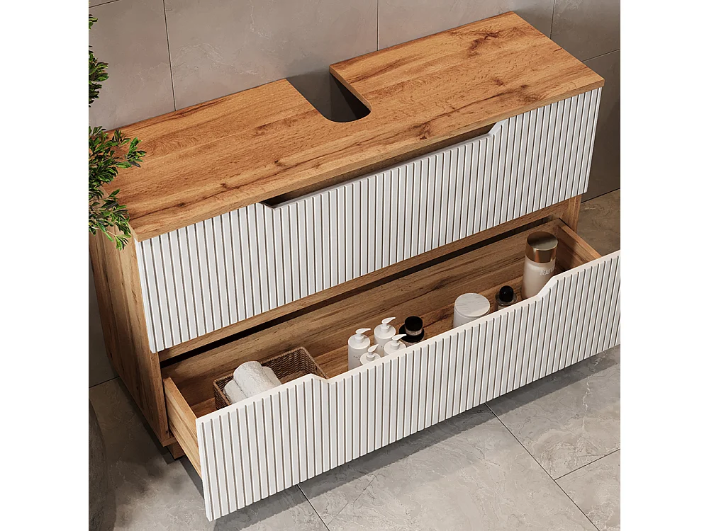 Set di mobili da bagno rovere/bianco a strisce 99.4x32x62.5 lotta