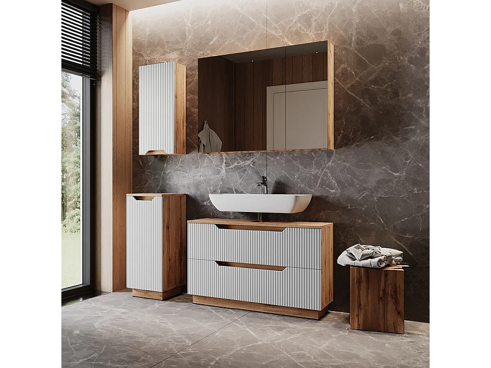 Set di mobili da bagno rovere/bianco a strisce 99.4x32x62.5 lotta