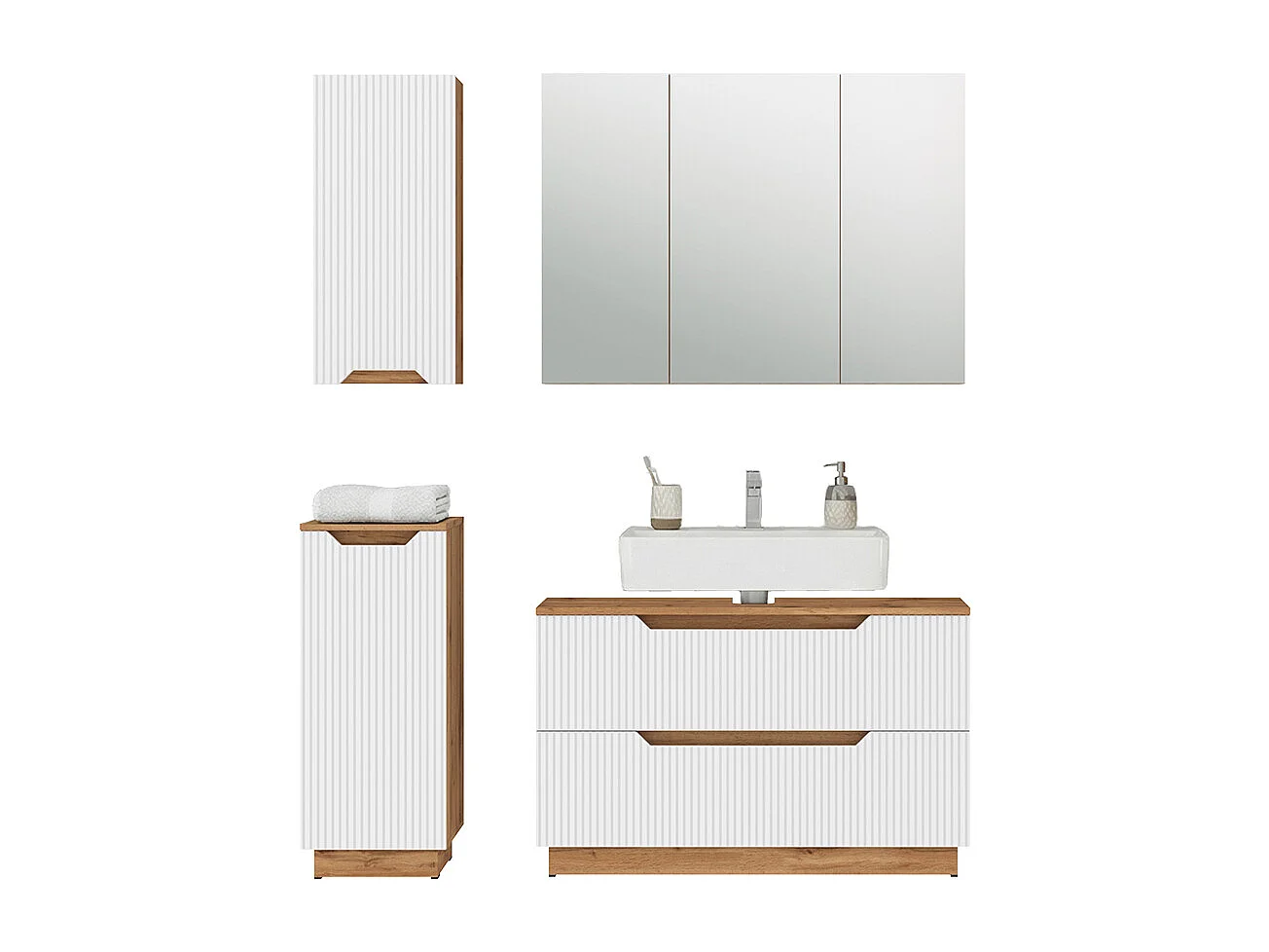 Set di mobili da bagno rovere/bianco a strisce 99.4x32x62.5 lotta