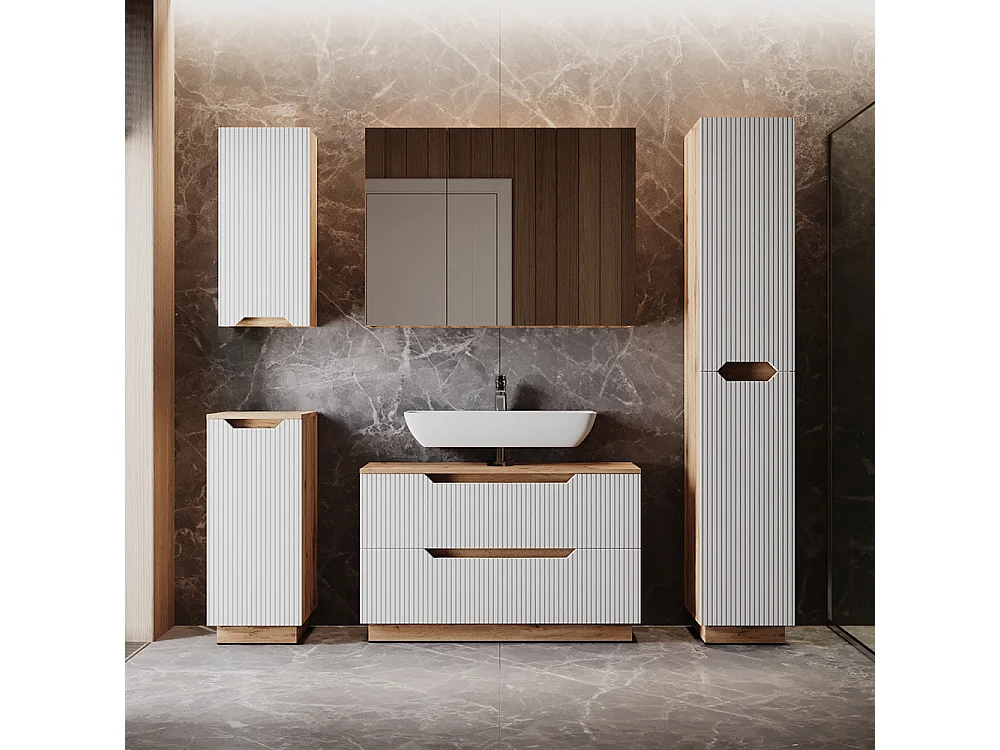 Set di mobili da bagno rovere/bianco a strisce 99.4x32x62.5 lotta