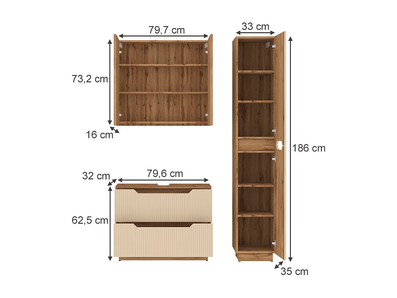 Badkamermeubelset eiken/kasjmier gestreept 79.6x32x62.5 lotta