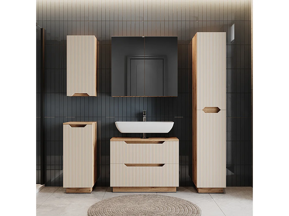 Badkamermeubelset eiken/kasjmier gestreept 79.6x32x62.5 lotta