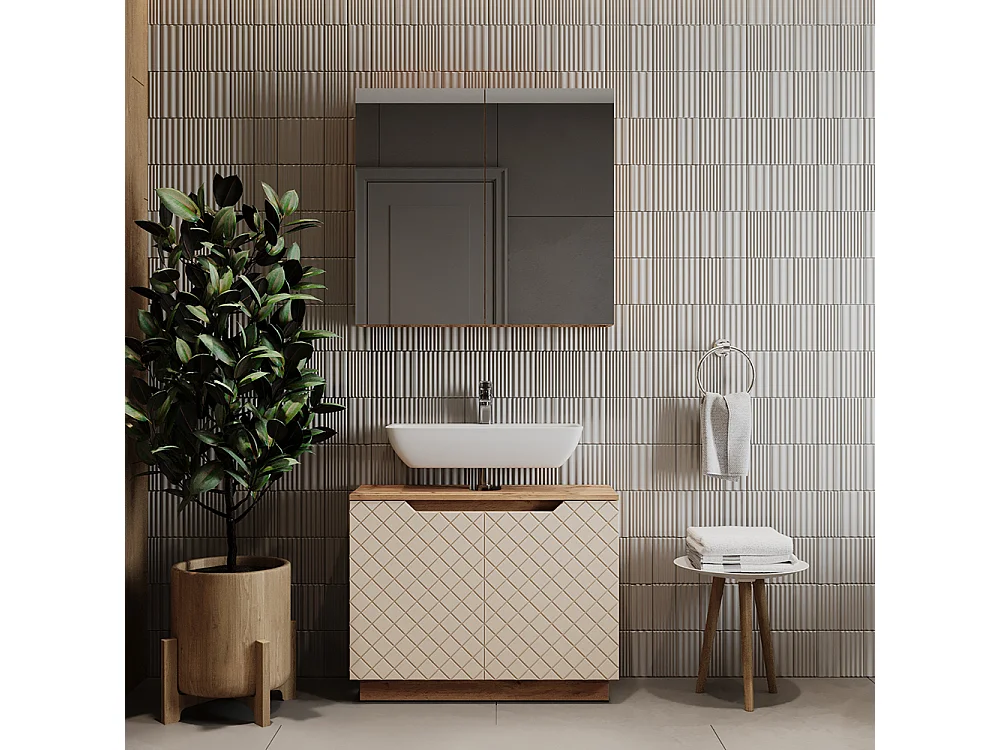 Set di mobili da bagno rovere/cashmere con struttura in piastrelle 79.6x32x62.1 lotta