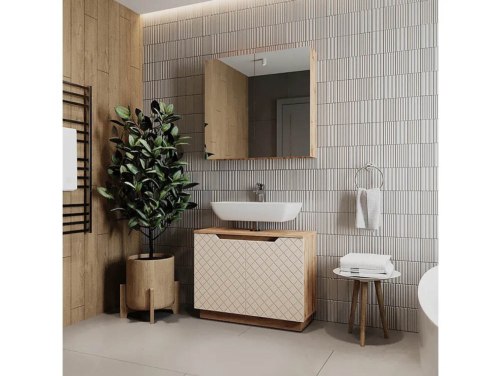 Set di mobili da bagno rovere/cashmere con struttura in piastrelle 79.6x32x62.1 lotta