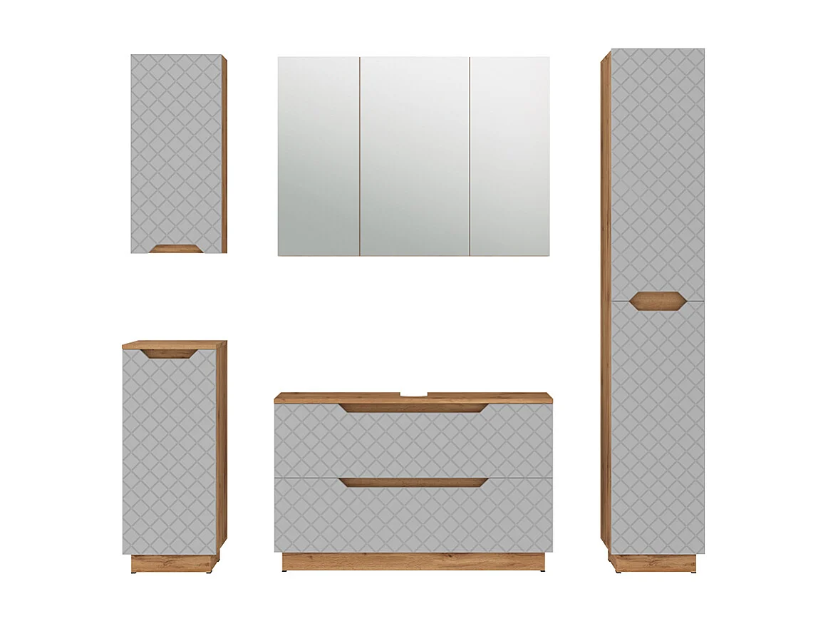 Badmöbel-Set eiche/grau mit kachelstruktur 99.4x32x62.5 lotta