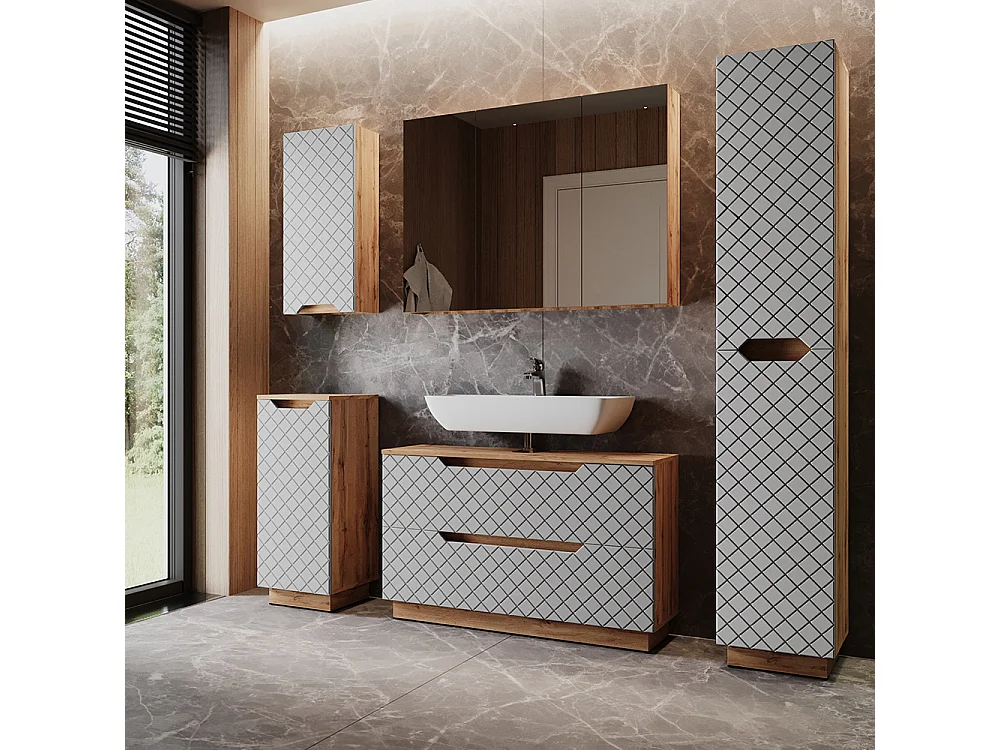Badmöbel-Set eiche/grau mit kachelstruktur 99.4x32x62.5 lotta