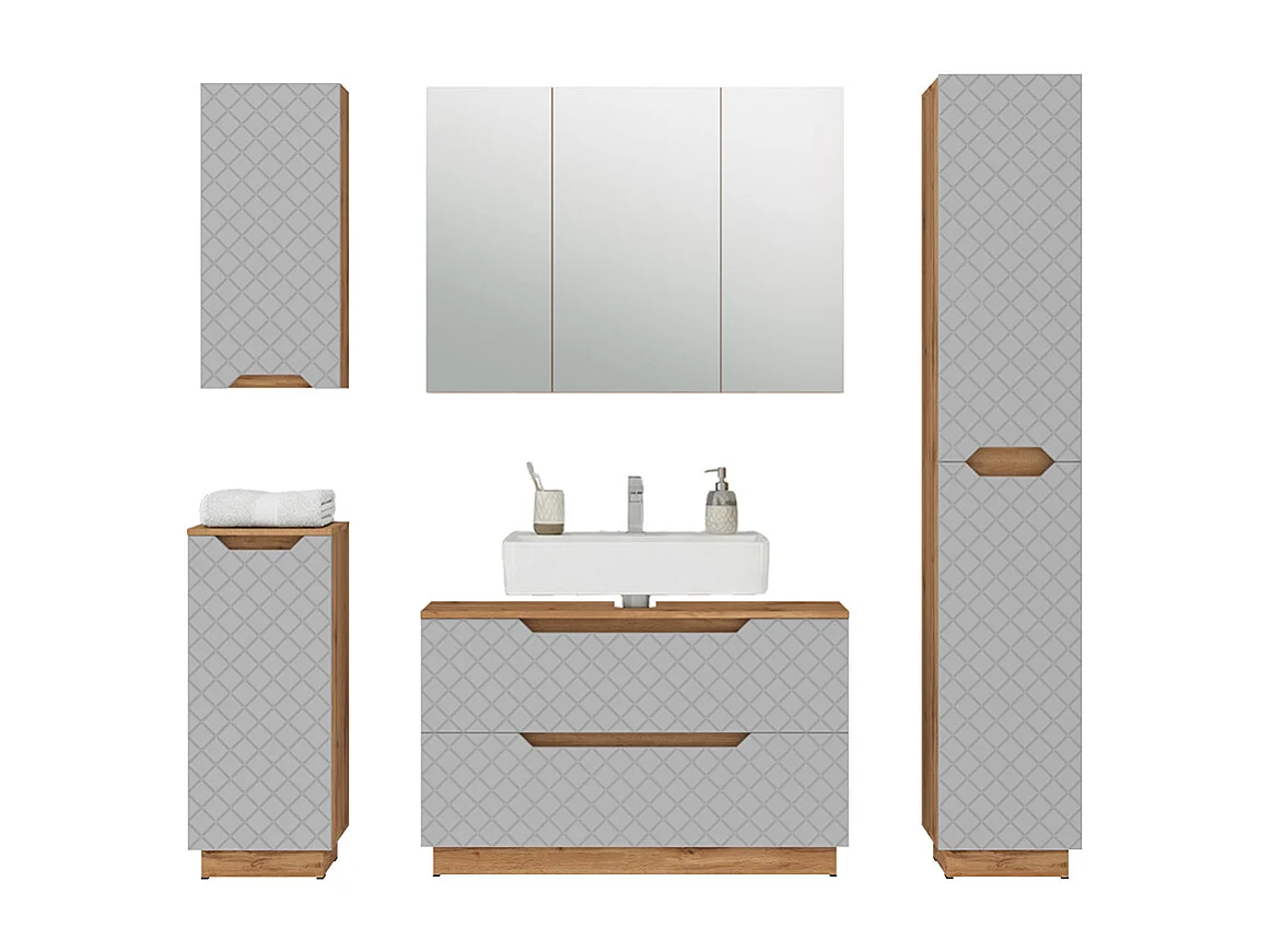 Badmöbel-Set eiche/grau mit kachelstruktur 99.4x32x62.5 lotta