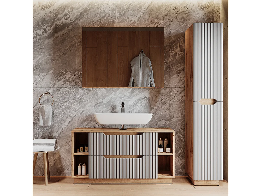 Meubles bain chêne/gris rayé 119.2x35x62.5 lotta