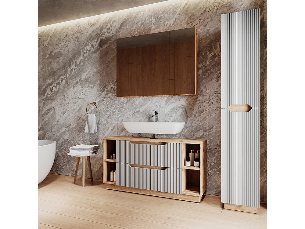 Meubles bain chêne/gris rayé 119.2x35x62.5 lotta