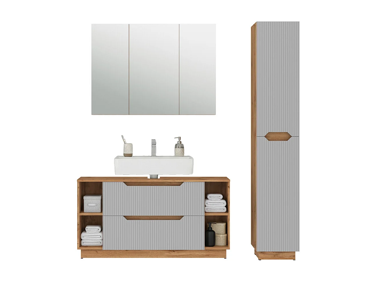 Meubles bain chêne/gris rayé 119.2x35x62.5 lotta