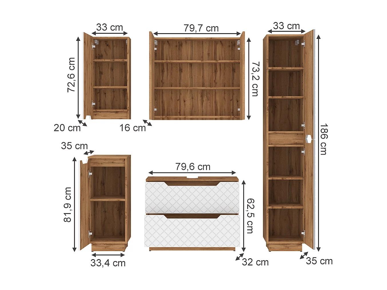 Badmöbel-Set eiche/weiß mit kachelstruktur 79.6x32x62.1 lotta
