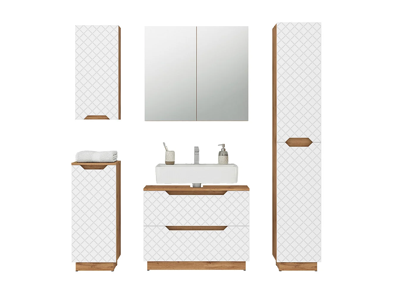 Badmöbel-Set eiche/weiß mit kachelstruktur 79.6x32x62.1 lotta