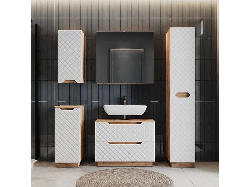 Badmöbel-Set eiche/weiß mit kachelstruktur 79.6x32x62.1 lotta