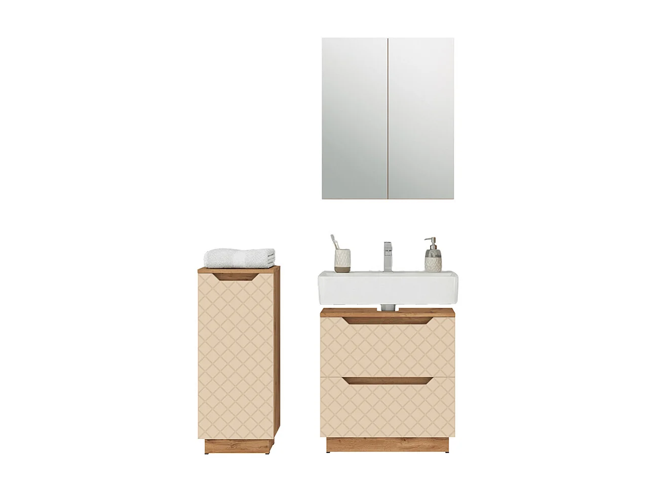 Conjunto de muebles de baño de 3 piezas roble/cachemira con estructura de azulejos 59.8x32x62.5 lotta