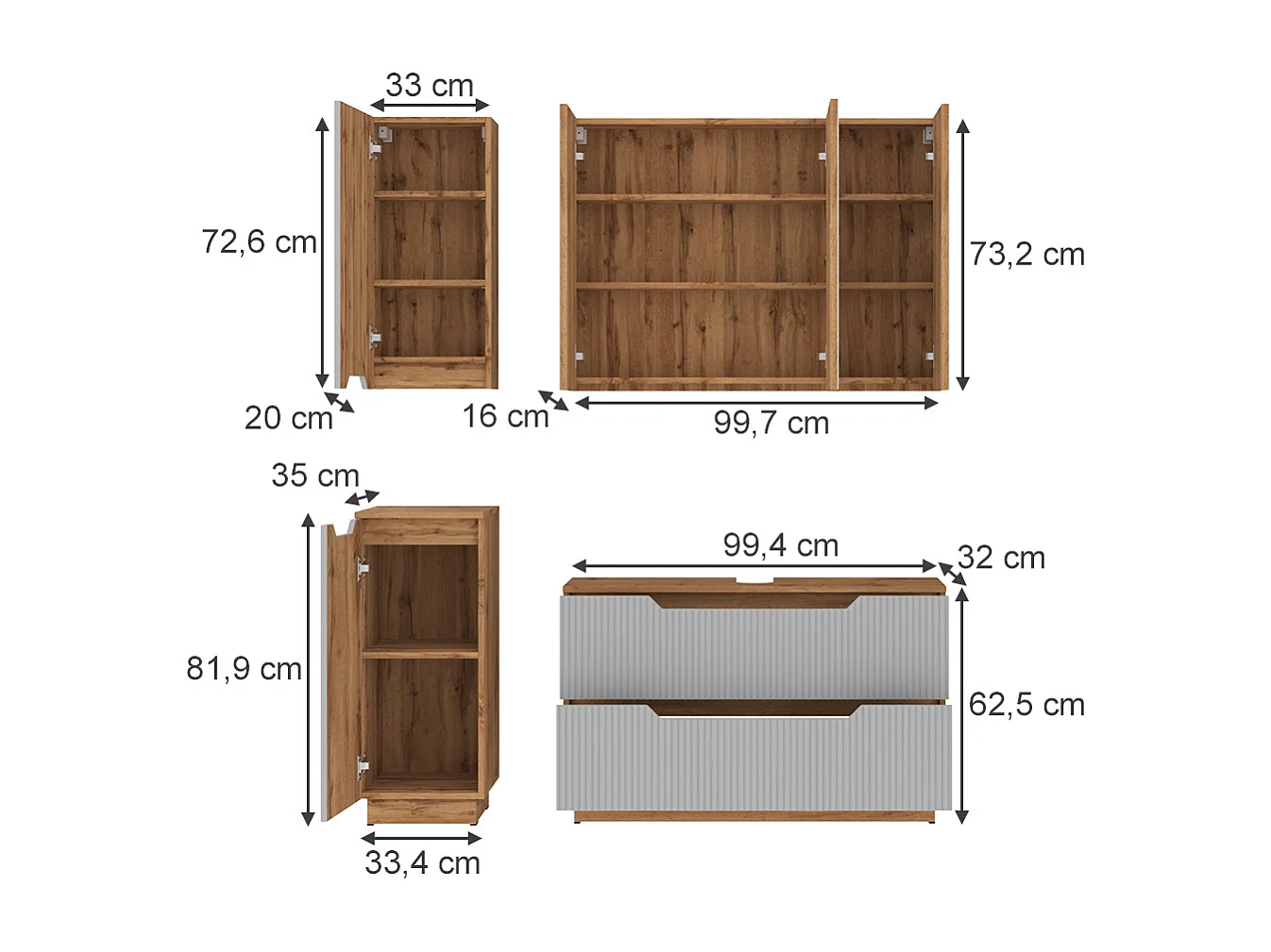 Badmöbel-Set eiche/grau gestreift 99.4x32x62.5 lotta