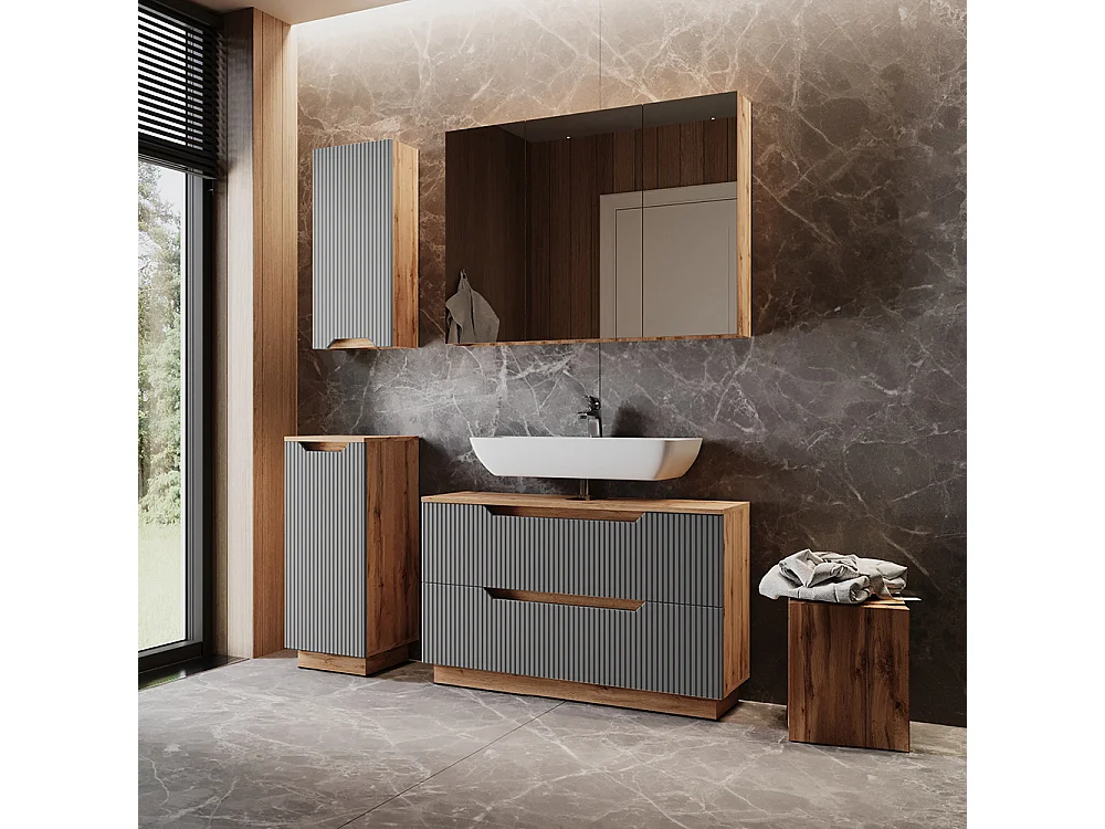 Badmöbel-Set eiche/grau gestreift 99.4x32x62.5 lotta