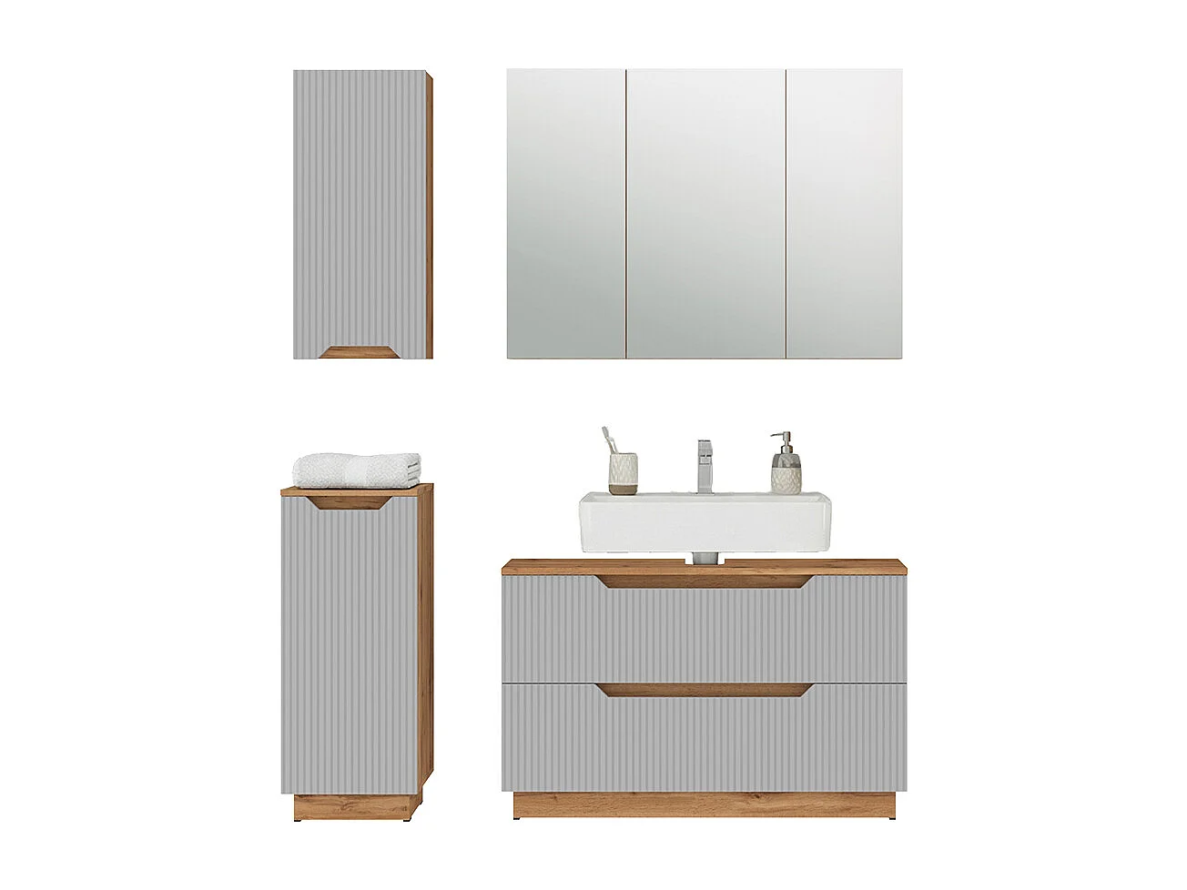 Badmöbel-Set eiche/grau gestreift 99.4x32x62.5 lotta