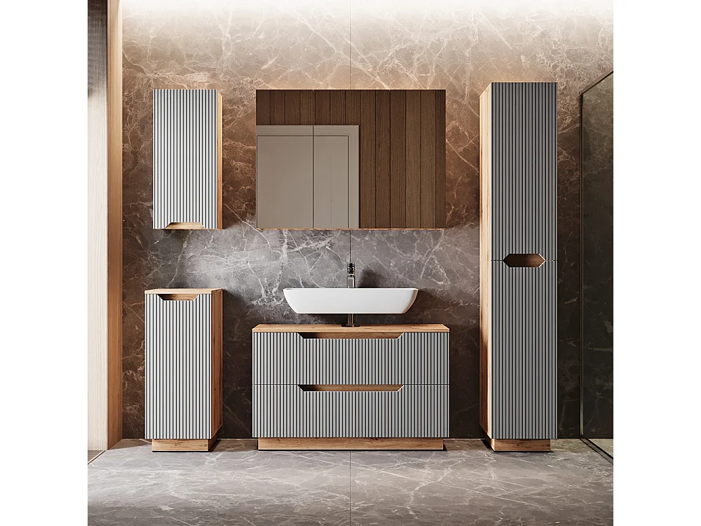 Badmöbel-Set eiche/grau gestreift 99.4x32x62.5 lotta