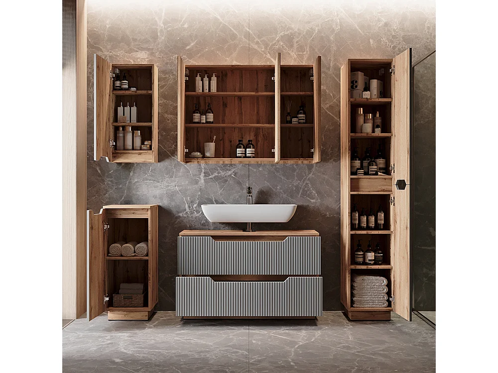 Badmöbel-Set eiche/grau gestreift 99.4x32x62.5 lotta