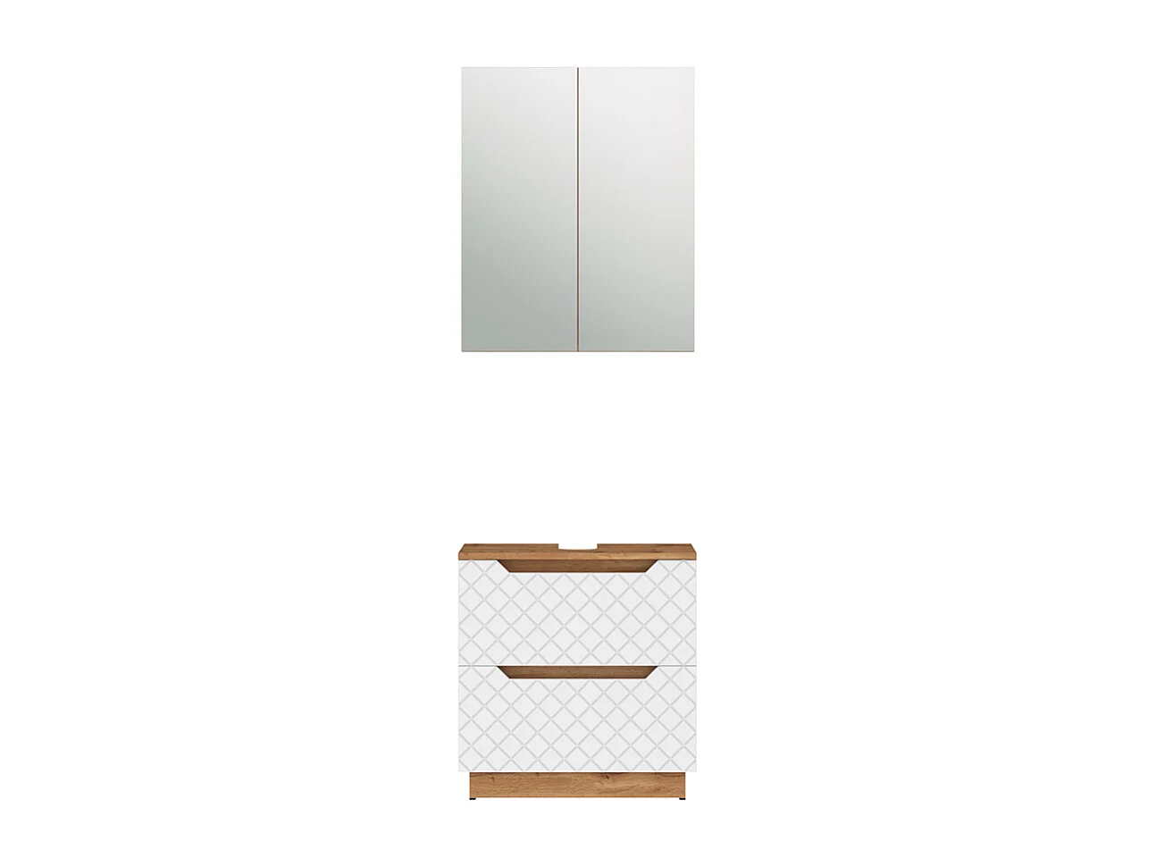 Meubles bain chêne/blanc avec structure en carreaux 59.8x32x62.5 lotta