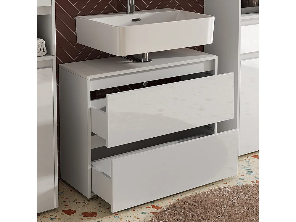 Zestaw mebli łazienkowych biały/biały wysoki połysk 30.2x30x96.3 majest