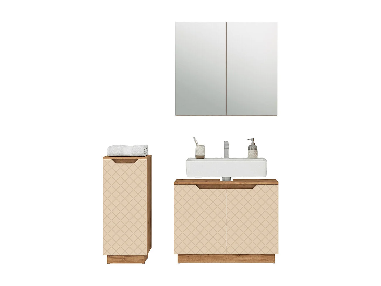 Badmöbel-Set eiche/kaschmir mit kachelstruktur 79.6x32x62.1 lotta