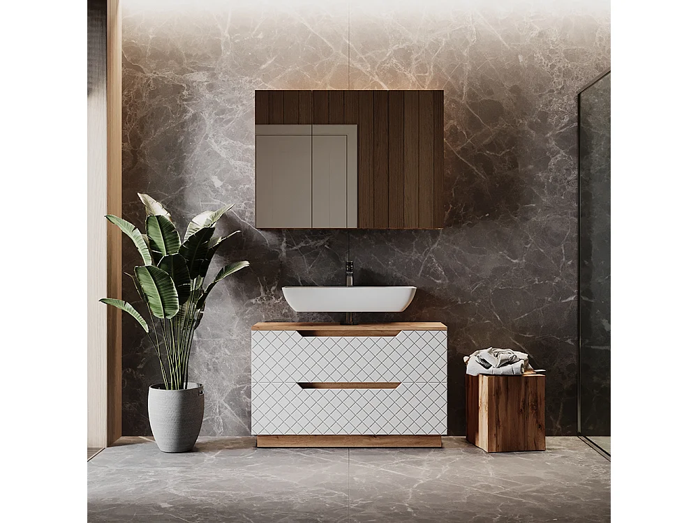 Set di mobili da bagno rovere/bianco con struttura in piastrelle 99.4x32x62.5 lotta