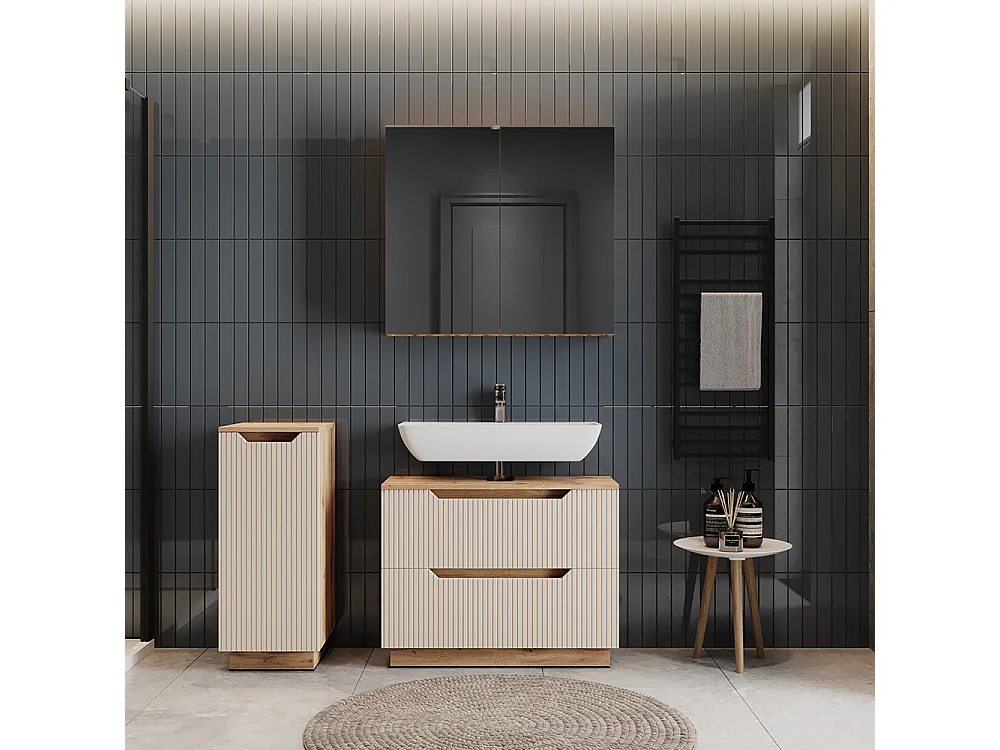 Badmöbel-Set eiche/kaschmir gestreift 79.6x32x62.5 lotta