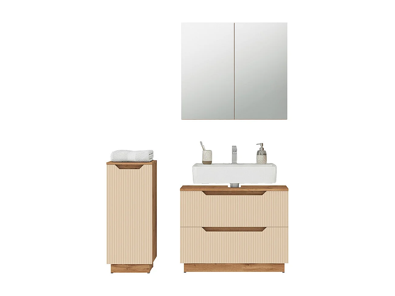 Badmöbel-Set eiche/kaschmir gestreift 79.6x32x62.5 lotta