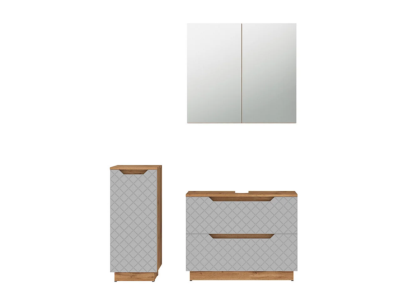 Badmöbel-Set eiche/grau mit kachelstruktur 79.6x32x62.5 lotta