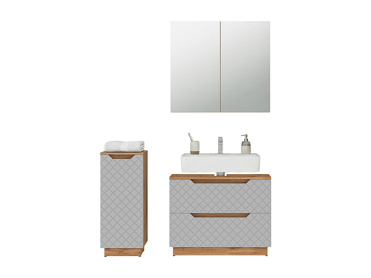 Badmöbel-Set eiche/grau mit kachelstruktur 79.6x32x62.5 lotta