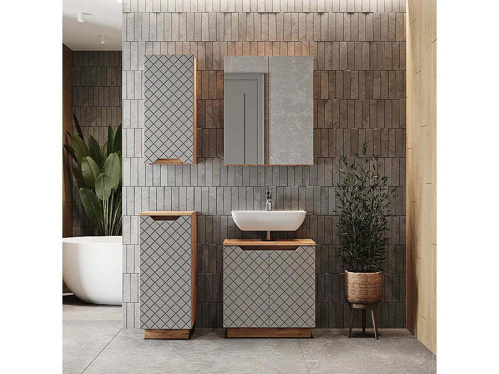 Badmöbel-Set eiche/grau mit kachelstruktur 59.8x32x62.1 lotta
