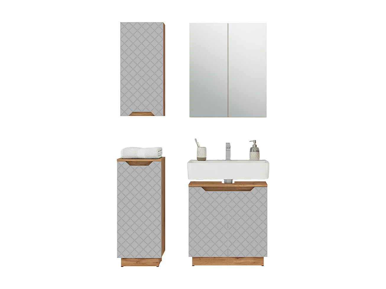 Badmöbel-Set eiche/grau mit kachelstruktur 59.8x32x62.1 lotta