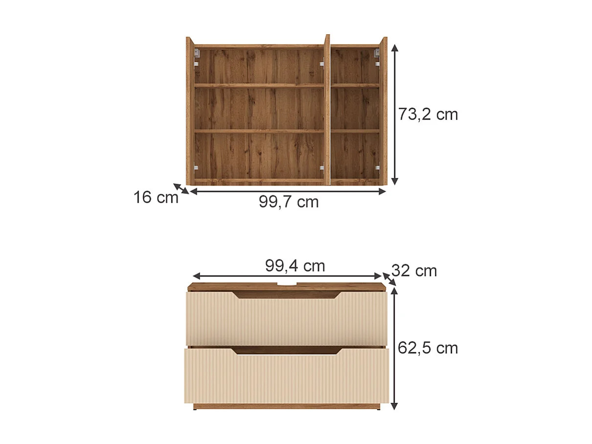 Badmöbel-Set eiche/kaschmir gestreift 119.2x35x62.5 lotta